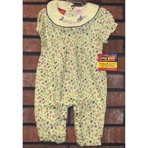 Vintage My Pal Infant Girls Yellow Floral Short Sleeve Pants Romper Size 6/9M